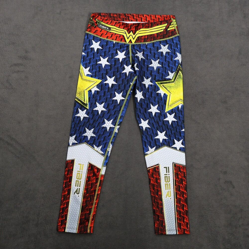 Fiber Womens‎ Wonder Woman Capri Leggings One Size Athletic American Flag